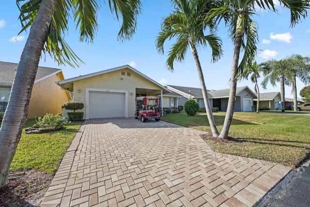 ranch-style home with a carport and a front yard