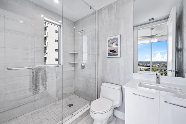 3 Water Club Way Unit 1401, North Palm Beach, FL 33408 - full bath with toilet, a shower stall, vanity, and ceiling fan