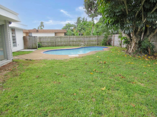 view of pool featuring a yard