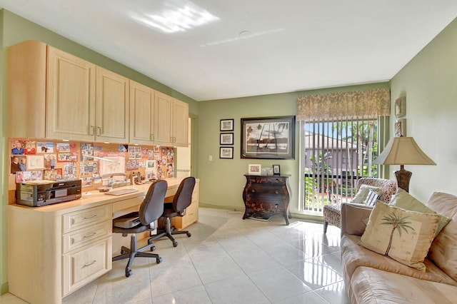 tiled office featuring built in desk