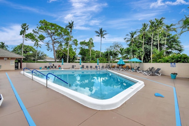 view of pool featuring a patio area