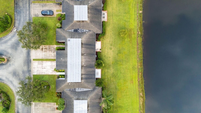 aerial view featuring a water view