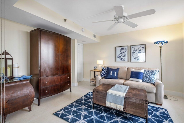 living room with ceiling fan