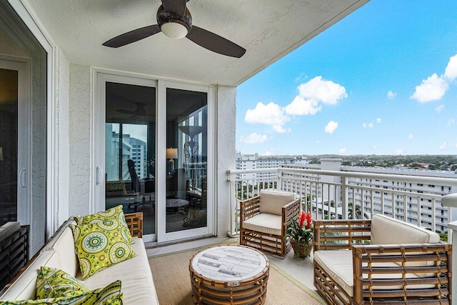 balcony with ceiling fan