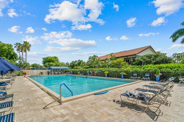 view of swimming pool with a patio area