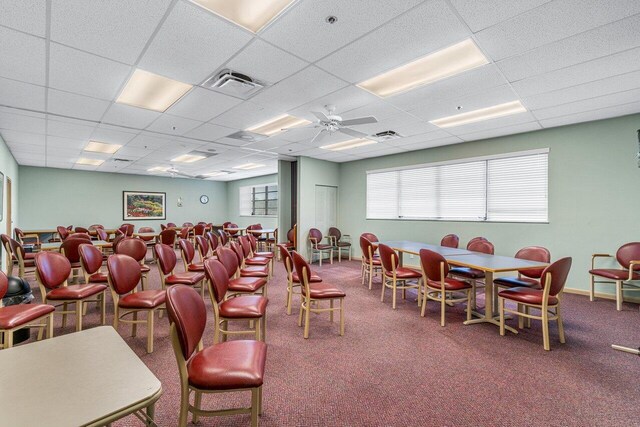 miscellaneous room with a drop ceiling and carpet