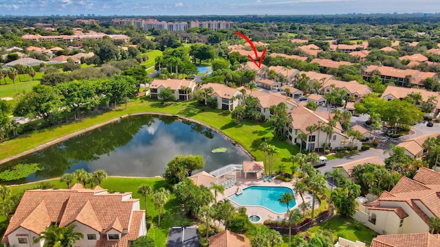 aerial view featuring a water view