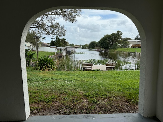 view of yard with a water view