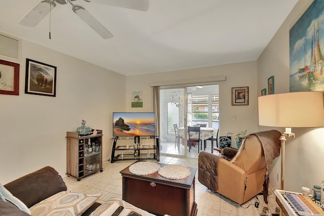 living room with ceiling fan