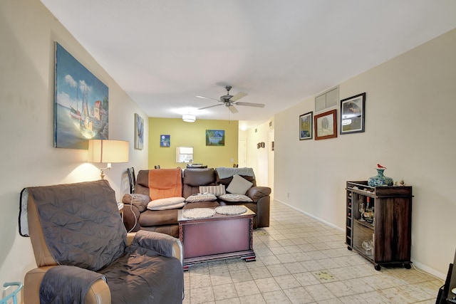 living room with ceiling fan