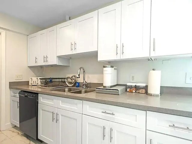 kitchen with dishwasher, sink, and white cabinets