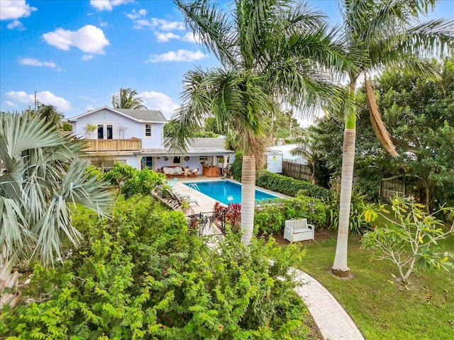 view of swimming pool with a patio