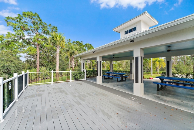 wooden terrace with ceiling fan