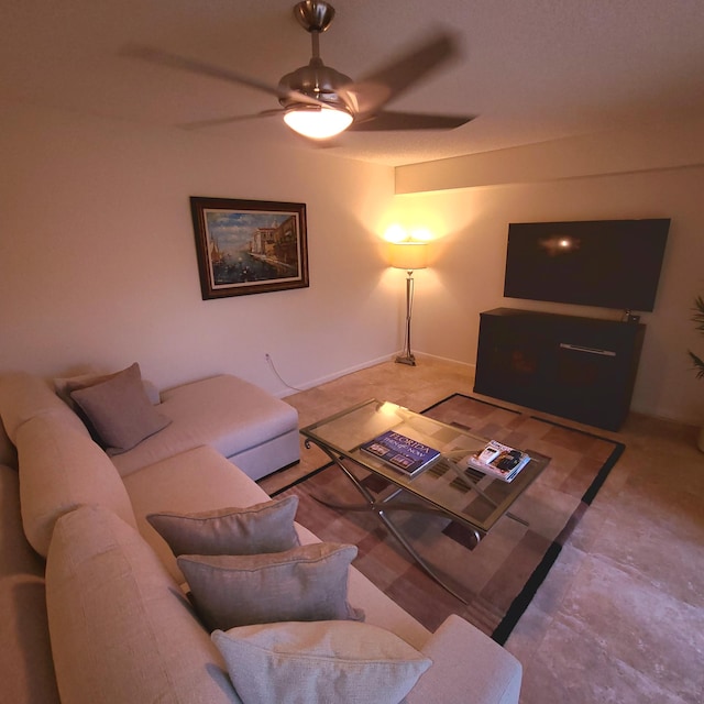 living room with ceiling fan