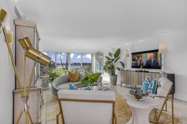 living room with expansive windows