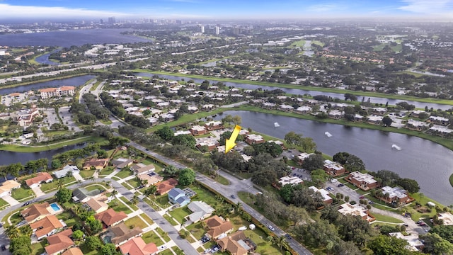 bird's eye view featuring a water view