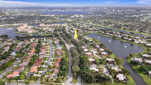 aerial view featuring a water view