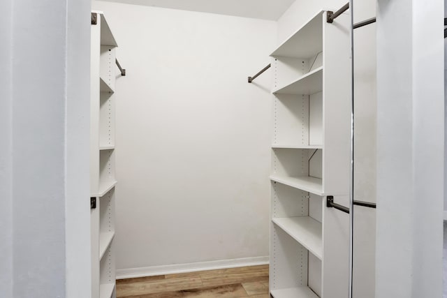 spacious closet with light hardwood / wood-style flooring