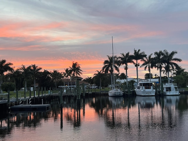 property view of water with a dock