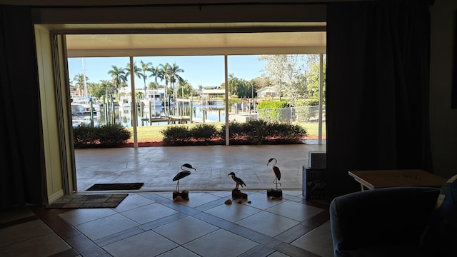 lobby featuring a water view