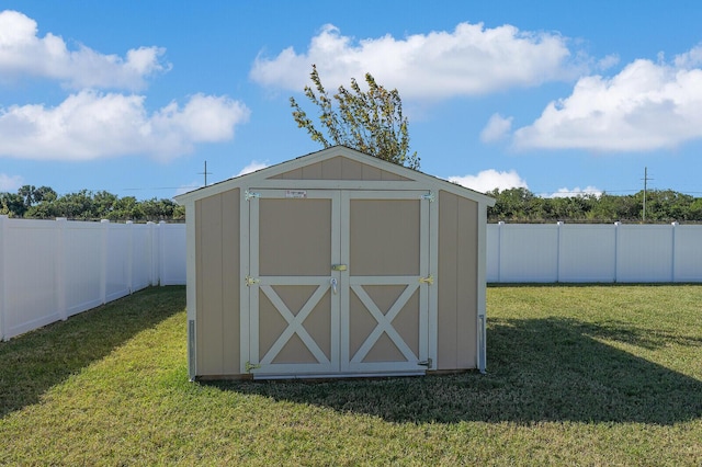 view of shed featuring a fenced backyard