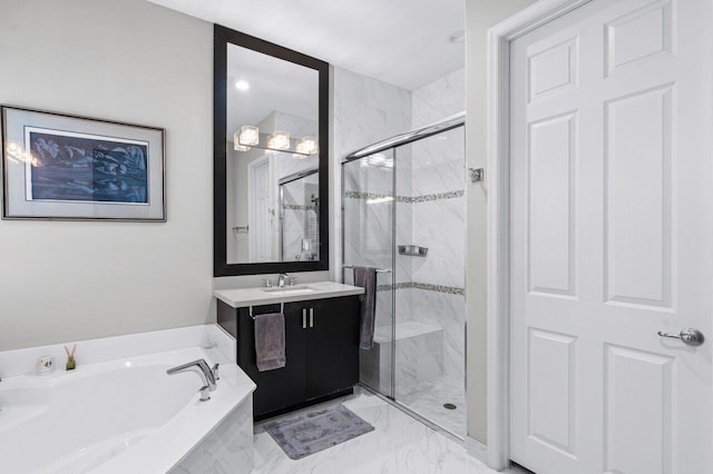 bathroom featuring vanity and plus walk in shower