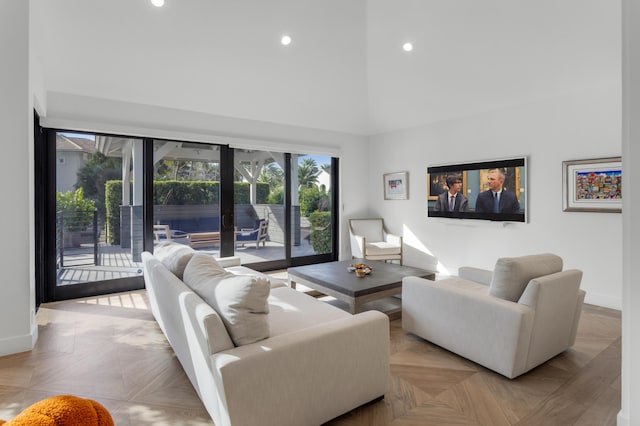 living room featuring light parquet floors