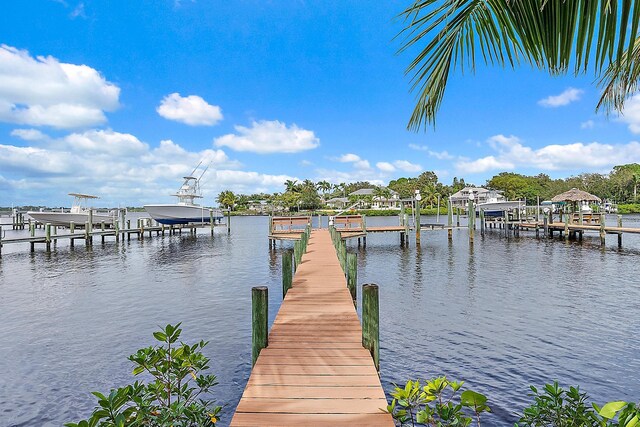 view of dock featuring a water view