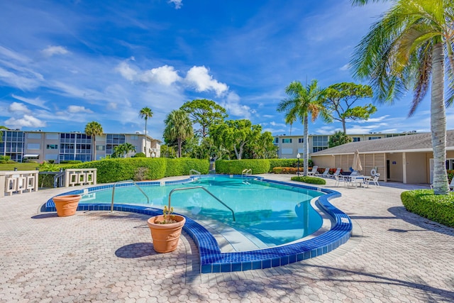 view of swimming pool with a patio