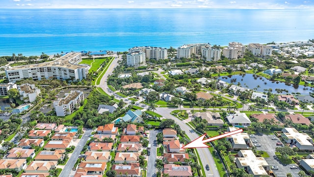 aerial view with a water view