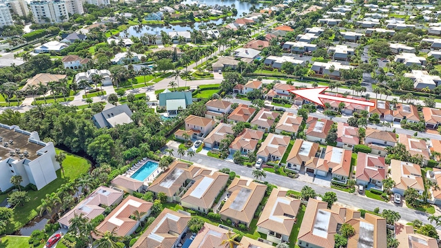 bird's eye view featuring a water view