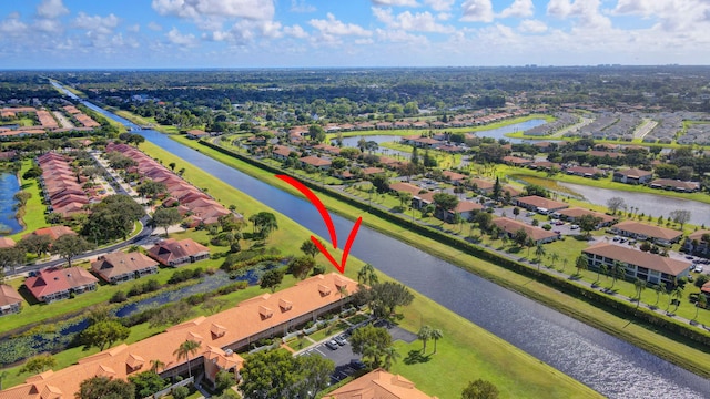 aerial view with a water view