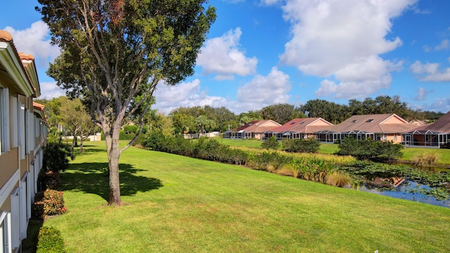 view of yard with a water view