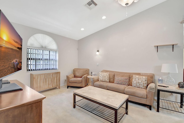 living room featuring light colored carpet