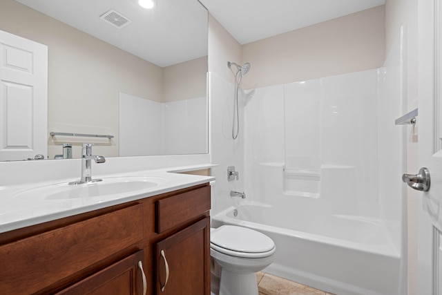 full bathroom with tile patterned flooring, vanity, toilet, and shower / bath combination