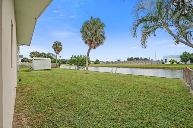 view of yard with a water view