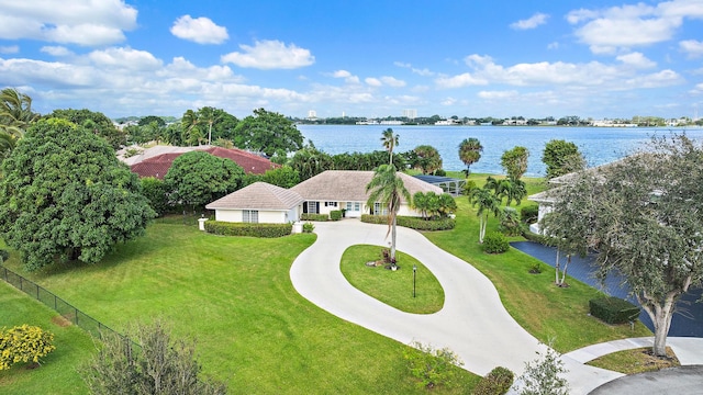 aerial view with a water view