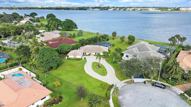 aerial view with a water view