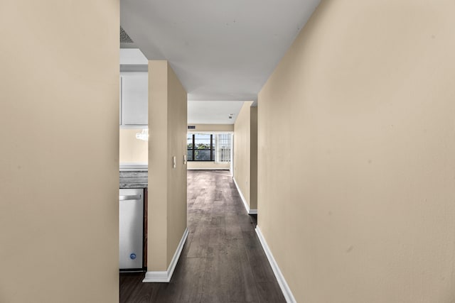 corridor featuring dark hardwood / wood-style flooring