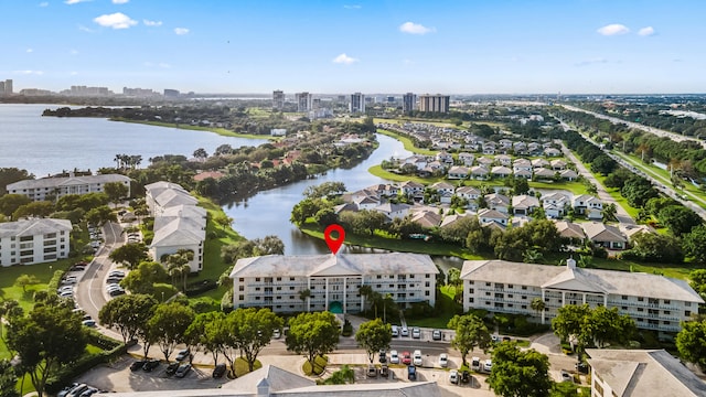 bird's eye view featuring a water view