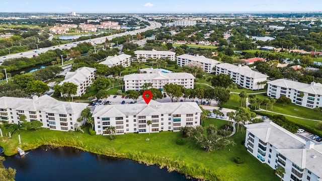 aerial view featuring a water view