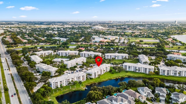 bird's eye view featuring a water view