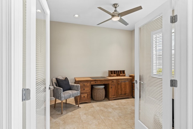 11507 SW Lake Park Dr, Port Saint Lucie, FL 34987 - office area with a ceiling fan, light tile patterned floors, and recessed lighting