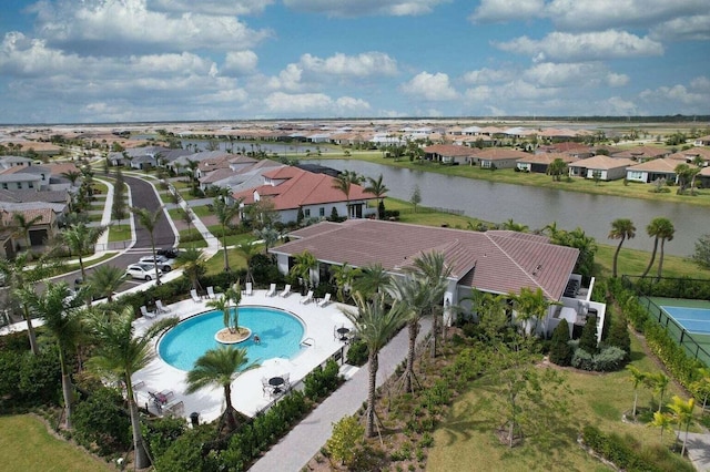 drone / aerial view featuring a water view