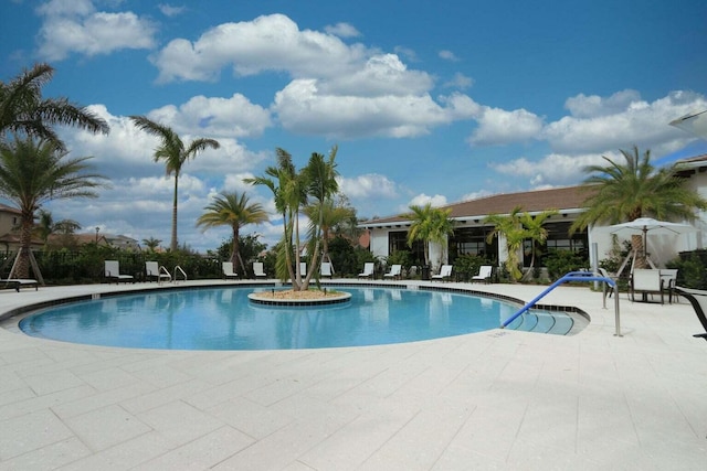 view of pool featuring a patio