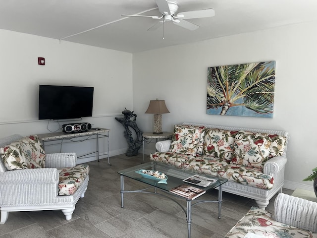 living room featuring ceiling fan