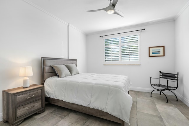 bedroom featuring crown molding and ceiling fan