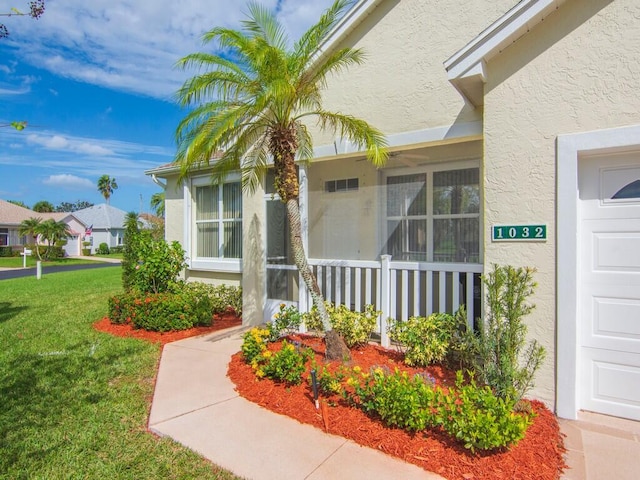 entrance to property featuring a lawn