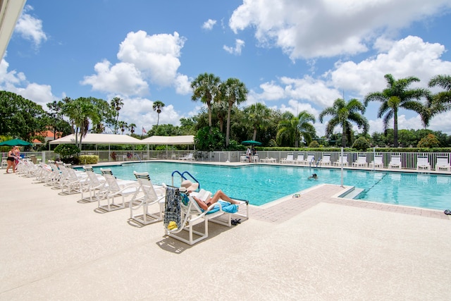 view of swimming pool featuring a patio