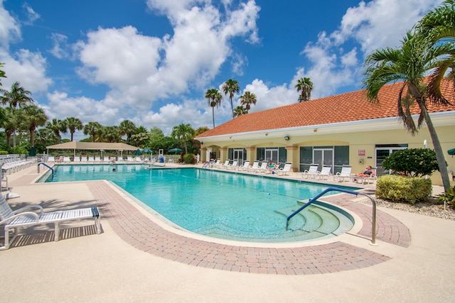 view of pool featuring a patio